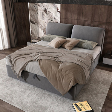 Upholstered King Size Hydraulic Bed with Three Drawers, Bed Box For Storage & Slatted Frame With Headboard, Without Mattress